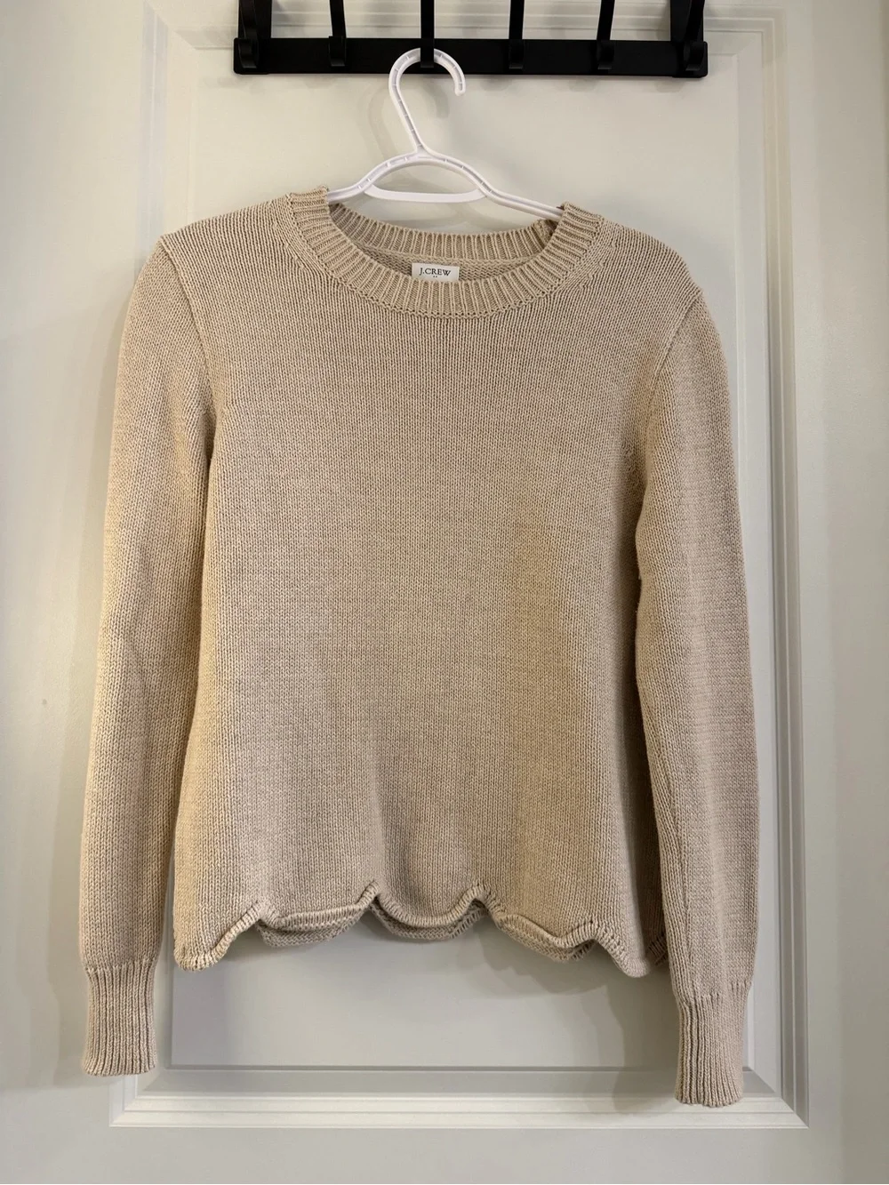 J. Crew Women's Cream Scallop-Hem Crewneck Sweater